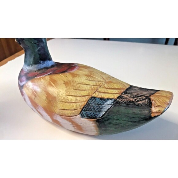Vintage Wooden Duck Decoy Teleflora Decor Bird Figure 10" Long Waterfowl - Picture 3 of 8